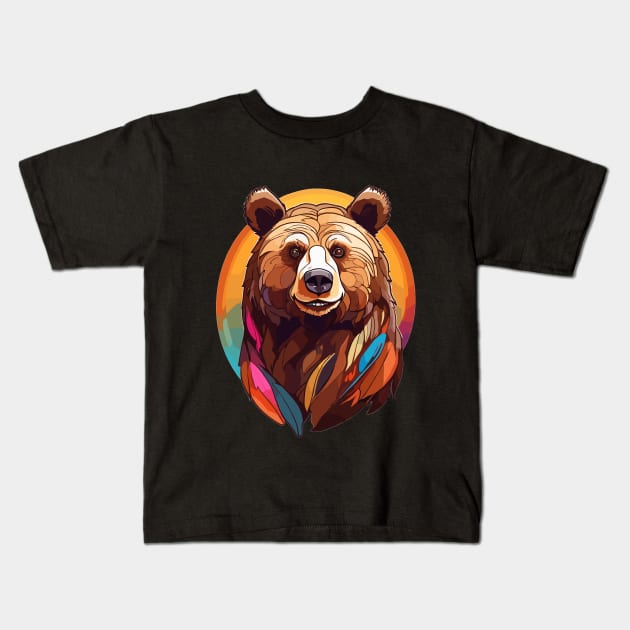 Happy Brown Bear Kids T-Shirt by Broken Pixel Designs